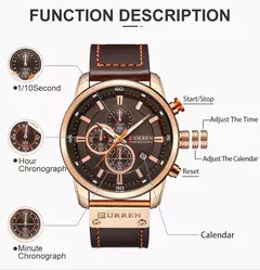 Curren-relógio de pulso de couro masculino, quartzo, militar, cronógrafo, esportes, exército, marca, para homens