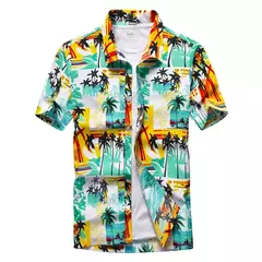Imagem do Camisa havaiana de botão manga curta masculina, estampada em coqueiro, camisa Aloha, casual moda praia, plus size, verão, 5XL, 26 cores