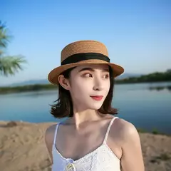COKK-Chapéu Panamá de praia simples feminino, casual, aba plana, laço, boné de palha, chapéu de sol feminino, verão - comprar online
