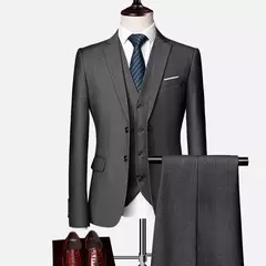 Terno de casamento fino com três peças para homens, conjuntos monocromáticos de negócios e escritório, blazer grande, calça e colete, moda luxo - Wolf Magazine