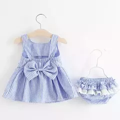 Conjuntos de roupas de verão para bebês, vestido sem mangas, calças curtas e vestido, patchwork listrado, fofo, 6-24M, 2 pcs, 2023 na internet