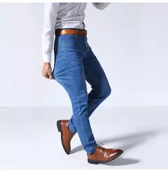 Jeans estilo clássico irmão Wang masculino, casual, stretch, fino, calça jeans, azul claro, calça preta, marca masculina na internet