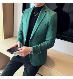 Nova Moda Terno Casaco dos homens Slim Fit Deerskin Veludo Elegante Luxo Blazer Casaco Negócios Casual Casamento Plus Size Terno 4XL-S