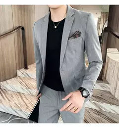 Imagem do (Blazer + calças) high-end marca formal negócios xadrez terno dos homens noivo vestido de casamento cor sólida palco desempenho smoking S-7XL