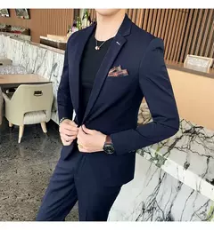 (Blazer + calças) high-end marca formal negócios xadrez terno dos homens noivo vestido de casamento cor sólida palco desempenho smoking S-7XL - loja online