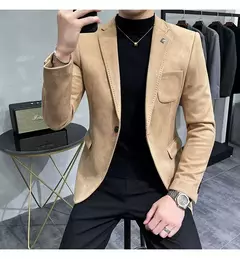 Homens Deerskin Velo Jaqueta Terno Casaco Blazer Negócios dos homens Lazer Slim Fit Marca Moda de Alta Qualidade Único Botão Terno Casaco - comprar online