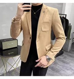 Homens Deerskin Velo Jaqueta Terno Casaco Blazer Negócios dos homens Lazer Slim Fit Marca Moda de Alta Qualidade Único Botão Terno Casaco - loja online