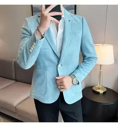 Nova Moda Terno Casaco dos homens Slim Fit Deerskin Veludo Elegante Luxo Blazer Casaco Negócios Casual Casamento Plus Size Terno 4XL-S - loja online