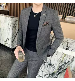 (Blazer + calças) high-end marca formal negócios xadrez terno dos homens noivo vestido de casamento cor sólida palco desempenho smoking S-7XL - Wolf Magazine