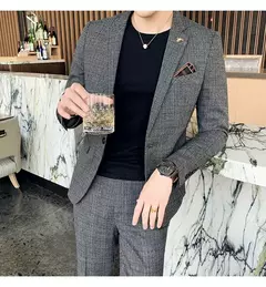 (Blazer + calças) high-end marca formal negócios xadrez terno dos homens noivo vestido de casamento cor sólida palco desempenho smoking S-7XL - Wolf Magazine