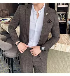 (Blazer + calças) high-end marca formal negócios xadrez terno dos homens noivo vestido de casamento cor sólida palco desempenho smoking S-7XL - loja online