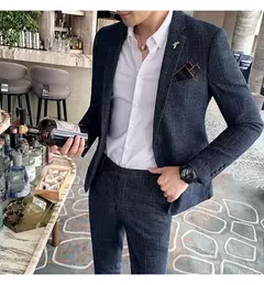 Imagem do (Blazer + calças) high-end marca formal negócios xadrez terno dos homens noivo vestido de casamento cor sólida palco desempenho smoking S-7XL