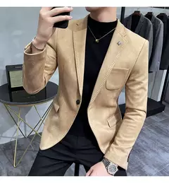 Homens Deerskin Velo Jaqueta Terno Casaco Blazer Negócios dos homens Lazer Slim Fit Marca Moda de Alta Qualidade Único Botão Terno Casaco - Wolf Magazine