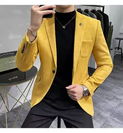 Imagem do Homens Deerskin Velo Jaqueta Terno Casaco Blazer Negócios dos homens Lazer Slim Fit Marca Moda de Alta Qualidade Único Botão Terno Casaco