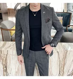 (Blazer + calças) high-end marca formal negócios xadrez terno dos homens noivo vestido de casamento cor sólida palco desempenho smoking S-7XL - Wolf Magazine