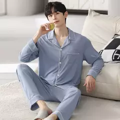 Imagem do Conjunto de pijama de algodão modal manga comprida masculino, pijamas finos, adolescentes, outwear primavera, pano doméstico, terno masculino, outono, primavera
