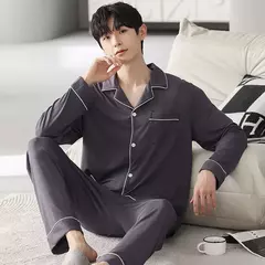 Conjunto de pijama de algodão modal manga comprida masculino, pijamas finos, adolescentes, outwear primavera, pano doméstico, terno masculino, outono, primavera - comprar online