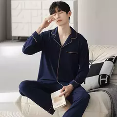 Conjunto de pijama de algodão modal manga comprida masculino, pijamas finos, adolescentes, outwear primavera, pano doméstico, terno masculino, outono, primavera - Wolf Magazine