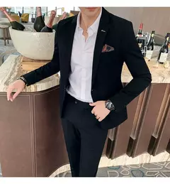 (Blazer + calças) high-end marca formal negócios xadrez terno dos homens noivo vestido de casamento cor sólida palco desempenho smoking S-7XL na internet