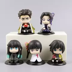 Imagem do 5 pçs/set q versão demon slayer sentado fantasma boneca 4-5cm tanjiro nidouzi inosuke zenizu figura de ação filme modelo brinquedos fazer