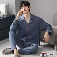 Conjunto de pijama de algodão modal manga comprida masculino, pijamas finos, adolescentes, outwear primavera, pano doméstico, terno masculino, outono, primavera - Wolf Magazine