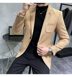Homens Deerskin Velo Jaqueta Terno Casaco Blazer Negócios dos homens Lazer Slim Fit Marca Moda de Alta Qualidade Único Botão Terno Casaco - loja online