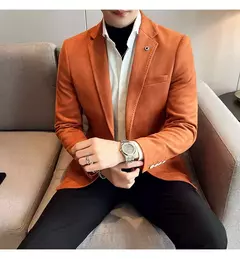 Nova Moda Terno Casaco dos homens Slim Fit Deerskin Veludo Elegante Luxo Blazer Casaco Negócios Casual Casamento Plus Size Terno 4XL-S - loja online