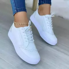 Tênis liso casual feminino, versátil com renda, tênis de caminhada, tamanho grande, moda primavera, novo, 2024
