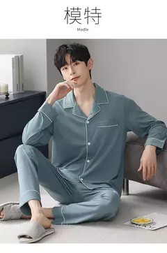 Conjunto de pijama de algodão modal manga comprida masculino, pijamas finos, adolescentes, outwear primavera, pano doméstico, terno masculino, outono, primavera na internet