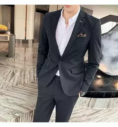Imagem do (Blazer + calças) high-end marca formal negócios xadrez terno dos homens noivo vestido de casamento cor sólida palco desempenho smoking S-7XL