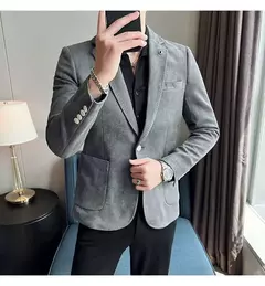 Imagem do Nova Moda Terno Casaco dos homens Slim Fit Deerskin Veludo Elegante Luxo Blazer Casaco Negócios Casual Casamento Plus Size Terno 4XL-S