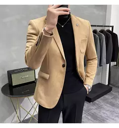 Homens Deerskin Velo Jaqueta Terno Casaco Blazer Negócios dos homens Lazer Slim Fit Marca Moda de Alta Qualidade Único Botão Terno Casaco