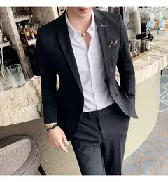 (Blazer + calças) high-end marca formal negócios xadrez terno dos homens noivo vestido de casamento cor sólida palco desempenho smoking S-7XL