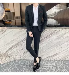 Imagem do (Blazer + calças) high-end marca formal negócios xadrez terno dos homens noivo vestido de casamento cor sólida palco desempenho smoking S-7XL
