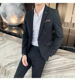 (Blazer + calças) high-end marca formal negócios xadrez terno dos homens noivo vestido de casamento cor sólida palco desempenho smoking S-7XL - Wolf Magazine