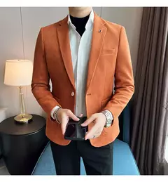 Nova Moda Terno Casaco dos homens Slim Fit Deerskin Veludo Elegante Luxo Blazer Casaco Negócios Casual Casamento Plus Size Terno 4XL-S na internet