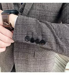 Imagem do (Blazer + calças) high-end marca formal negócios xadrez terno dos homens noivo vestido de casamento cor sólida palco desempenho smoking S-7XL