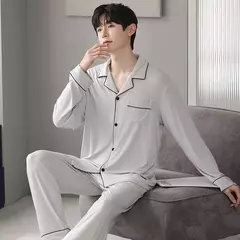 Conjunto de pijama de algodão modal manga comprida masculino, pijamas finos, adolescentes, outwear primavera, pano doméstico, terno masculino, outono, primavera - comprar online