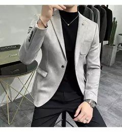 Imagem do Homens Deerskin Velo Jaqueta Terno Casaco Blazer Negócios dos homens Lazer Slim Fit Marca Moda de Alta Qualidade Único Botão Terno Casaco
