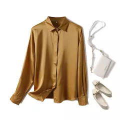 Camisa de seda pesada de luxo feminina, manga comprida, 93% seda amoreira, estilo senhora do escritório, viajante, primavera, verão - loja online