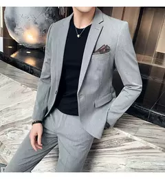 (Blazer + calças) high-end marca formal negócios xadrez terno dos homens noivo vestido de casamento cor sólida palco desempenho smoking S-7XL