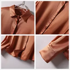 Imagem do Camisa de seda pesada de luxo feminina, manga comprida, 93% seda amoreira, estilo senhora do escritório, viajante, primavera, verão