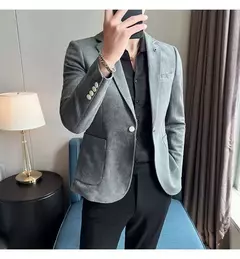 Nova Moda Terno Casaco dos homens Slim Fit Deerskin Veludo Elegante Luxo Blazer Casaco Negócios Casual Casamento Plus Size Terno 4XL-S - comprar online