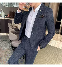 (Blazer + calças) high-end marca formal negócios xadrez terno dos homens noivo vestido de casamento cor sólida palco desempenho smoking S-7XL na internet