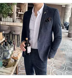 (Blazer + calças) high-end marca formal negócios xadrez terno dos homens noivo vestido de casamento cor sólida palco desempenho smoking S-7XL - Wolf Magazine