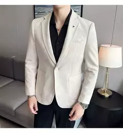 Nova Moda Terno Casaco dos homens Slim Fit Deerskin Veludo Elegante Luxo Blazer Casaco Negócios Casual Casamento Plus Size Terno 4XL-S - loja online