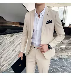 (Blazer + calças) high-end marca formal negócios xadrez terno dos homens noivo vestido de casamento cor sólida palco desempenho smoking S-7XL - comprar online