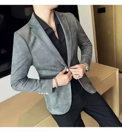 Nova Moda Terno Casaco dos homens Slim Fit Deerskin Veludo Elegante Luxo Blazer Casaco Negócios Casual Casamento Plus Size Terno 4XL-S