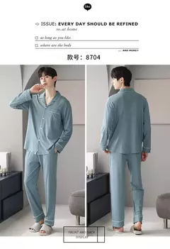 Conjunto de pijama de algodão modal manga comprida masculino, pijamas finos, adolescentes, outwear primavera, pano doméstico, terno masculino, outono, primavera