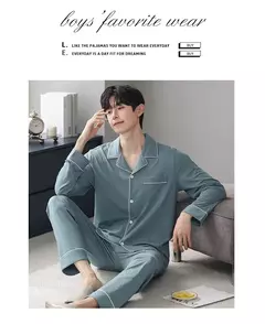 Conjunto de pijama de algodão modal manga comprida masculino, pijamas finos, adolescentes, outwear primavera, pano doméstico, terno masculino, outono, primavera - loja online